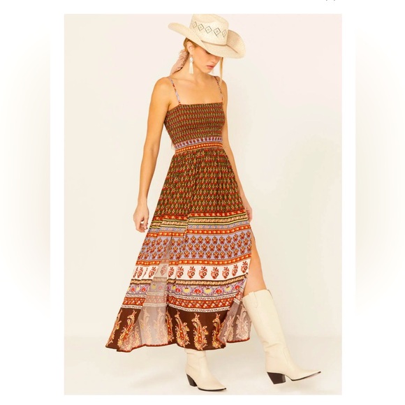 Shyanne Border Print Smocked Maxi Dress Western BOHO Country Flowy Rodeo XXL Shyanne Border Print Smocked Maxi Dress Western BOHO Country Flowy Rodeo XXL